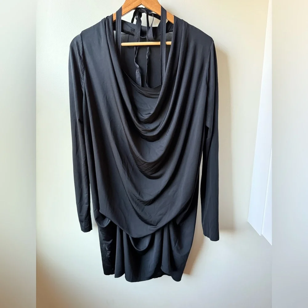 ALLSAINTS Amei Long Sleeve Dress Drape Black Cowl Elegant Contemporary 8 - Picture 1 of 6